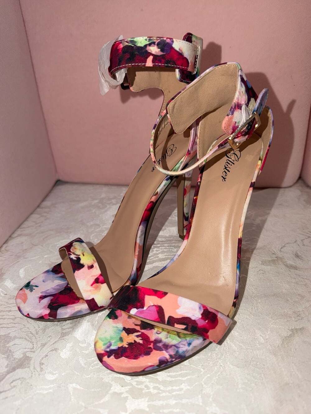 Glister Women's Floral Print Ankle Strap Stiletto High Heel Sandals Size 10
